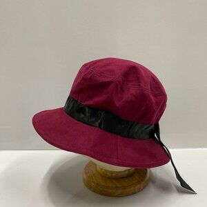 Burgundy Wide Brim Bucket Hat with Ribbon Tie